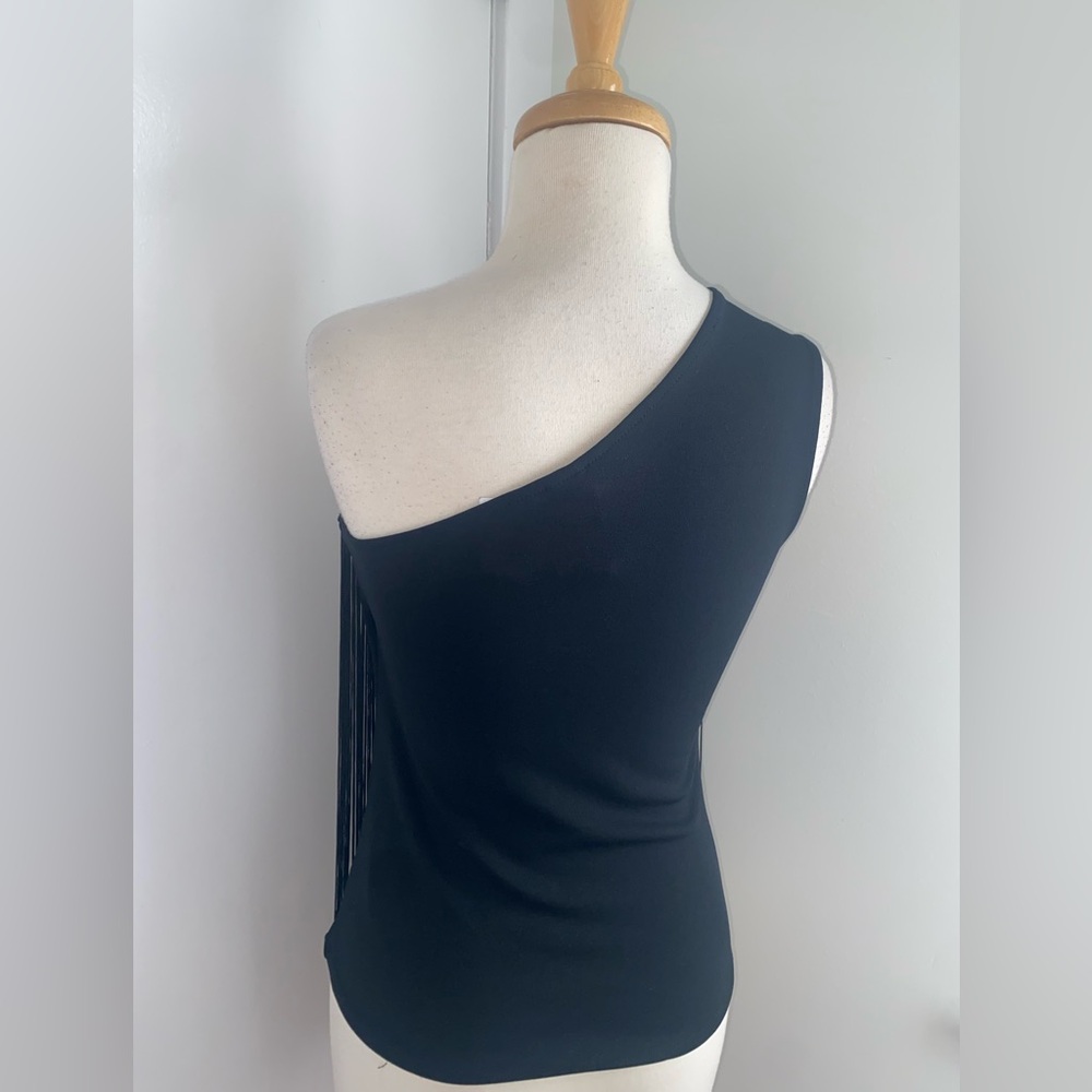 H&M Black One-Shoulder Front Fringe Top - Size S - NEW - Picture 10 of 10